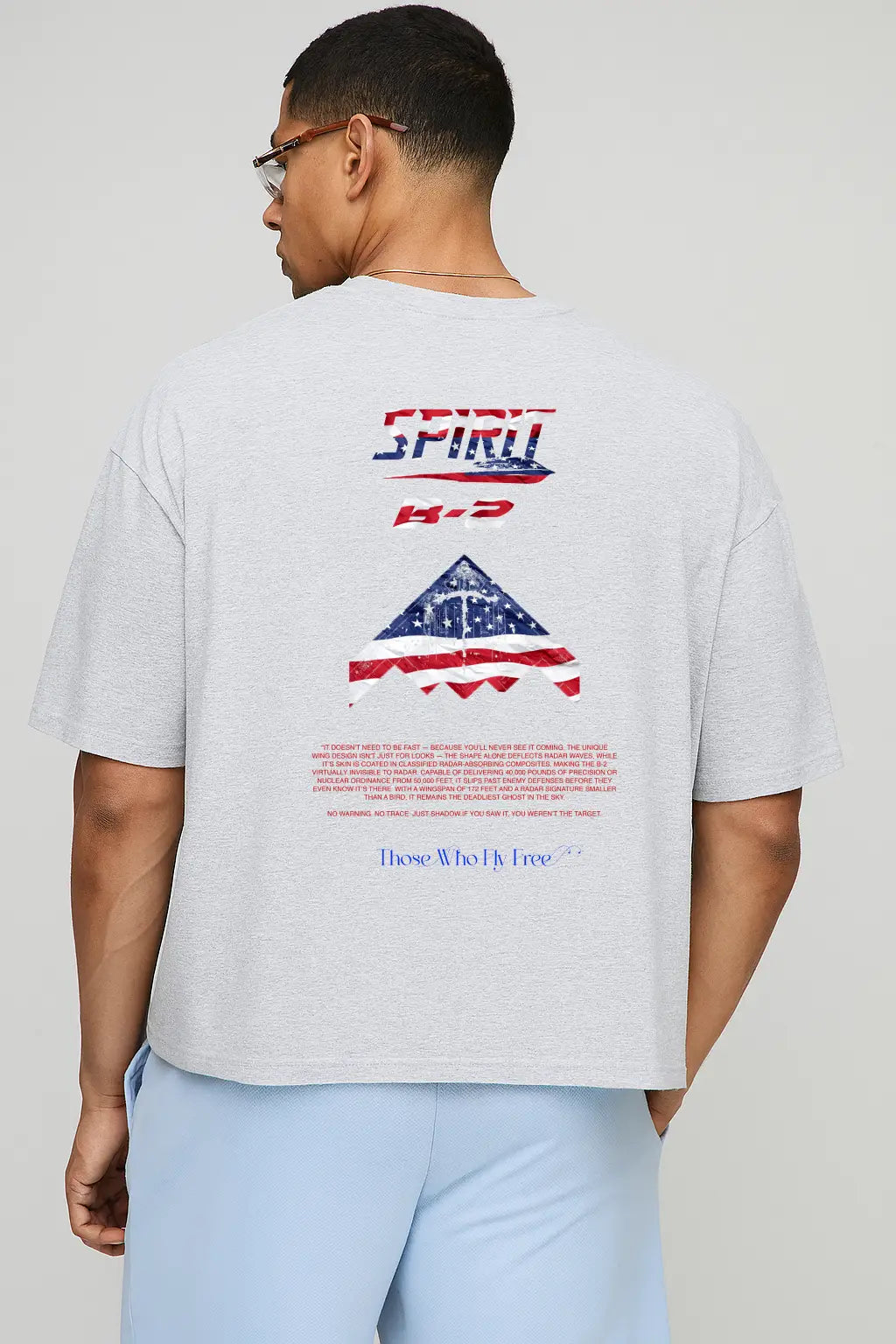 B2 Spirit Bomber USA Flag light gray marl tee