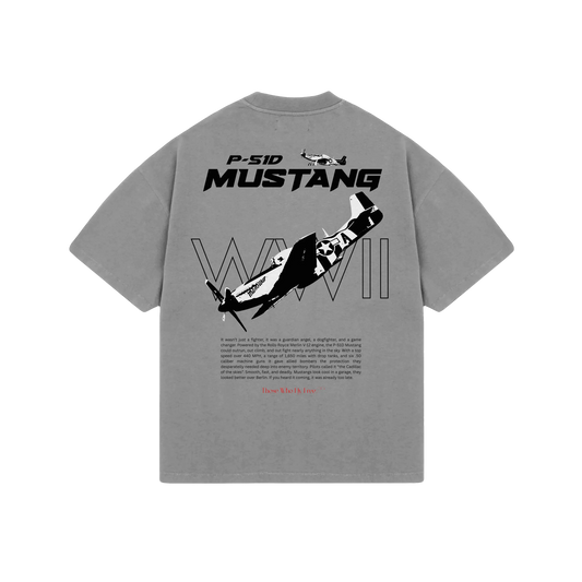 P-51 Mustang Oversized Vintage Gray Tee